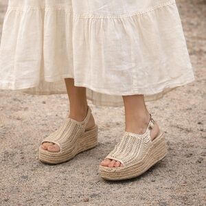 Steven Steve Madden Courage Jute Espadrille Wedges Taupe Size 10